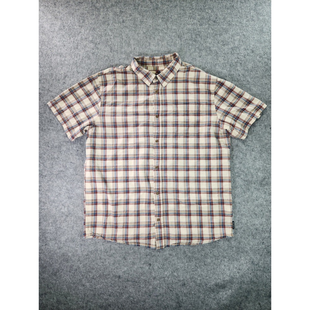 Prana Shirt Mens XL Plaid Organic Cotton Button‎ Up Pocket Beige